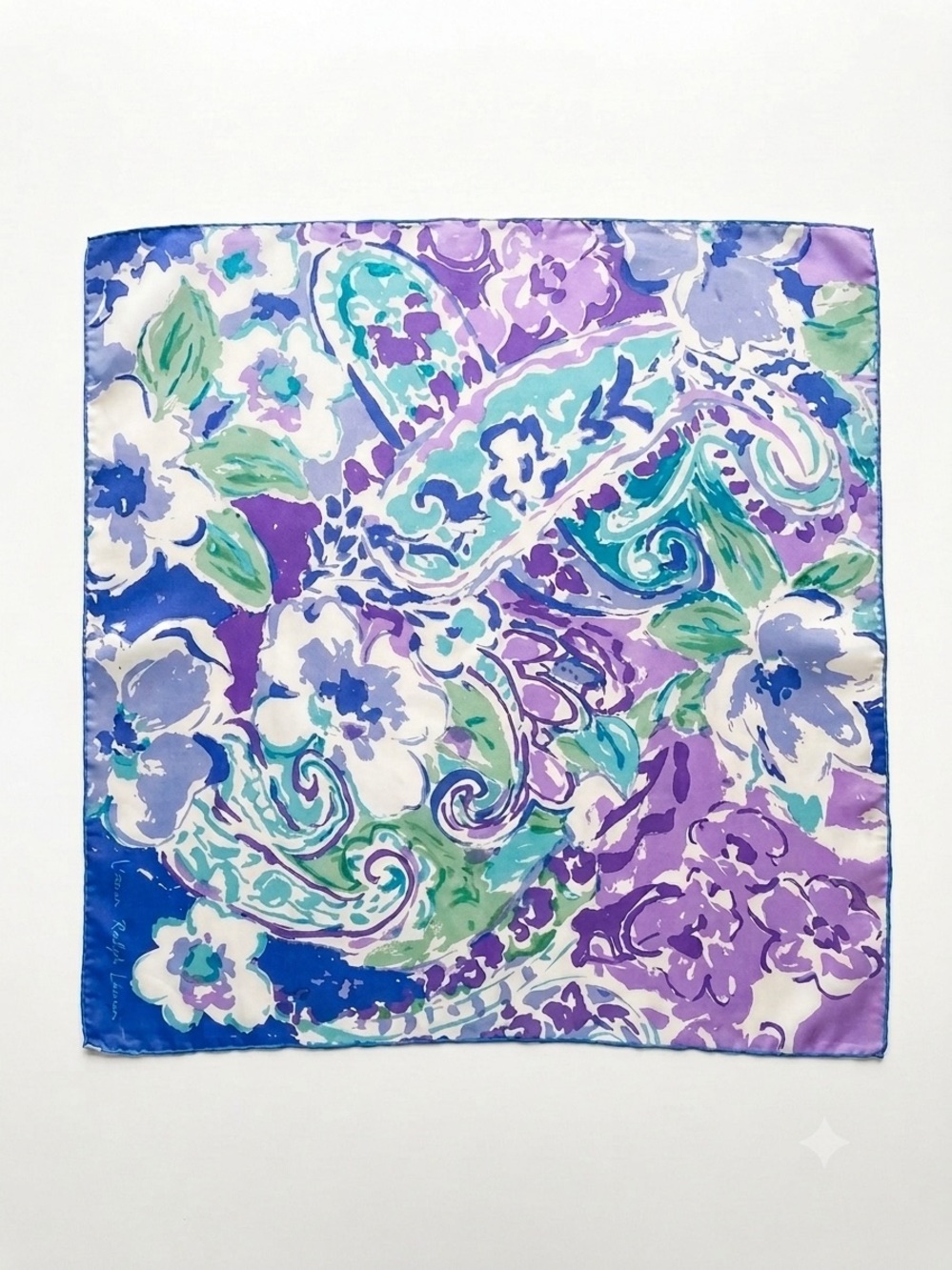 Lauren Ralph Lauren Blue Floral Paisley  Square Scarf 21" x 21"